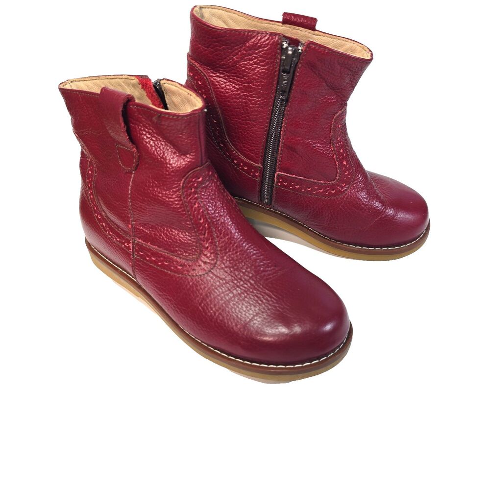 ELEPHANTITO red Leather Zip Ankle Boots Little Girls 12